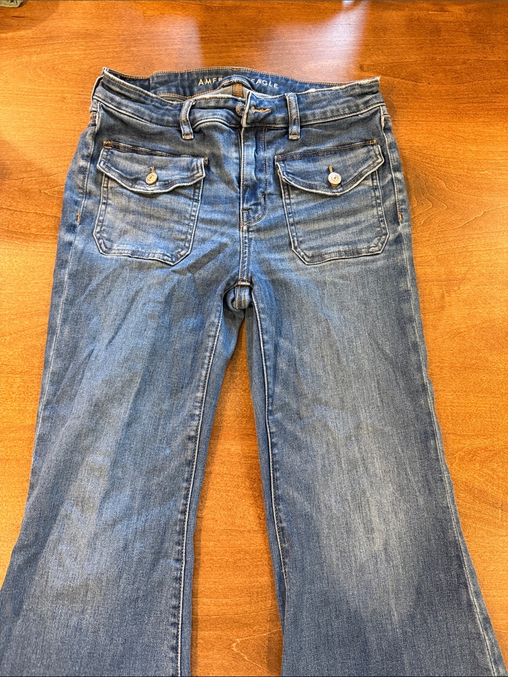 American Eagle Outfitters Light Blue Flare Jeans with Front Flap Pockets